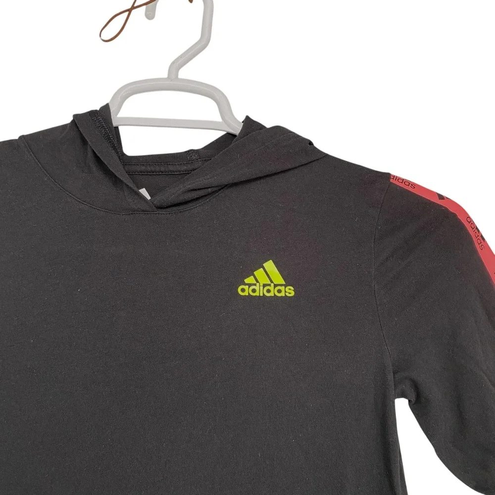 Adidas Hoodie Long Sleeve Rainbow Logo Black Top Activewear‎ Kids Size S